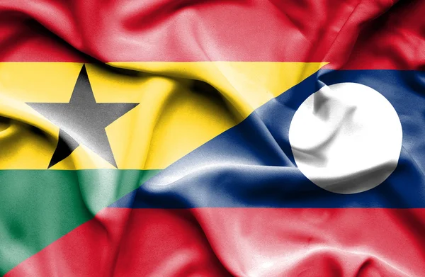 Waving flag of Laos and Ghana — Stock Photo, Image