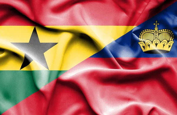 Flagge von lichtenstein und ghana schwenken — Stockfoto