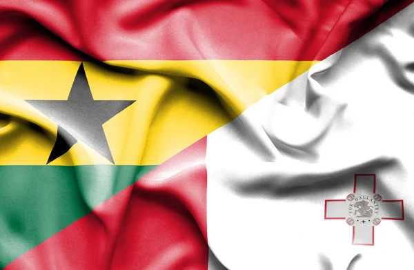 Waving flag of Malta and Ghana — Stock Photo, Image