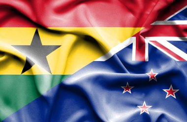 Yeni Zelanda ve Gana Cumhuriyeti bayrağı sallayarak