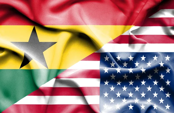Waving flag of United States of America and Ghana — Stock Photo, Image