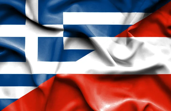 奥地利和希腊那飘扬的旗帜 — 图库照片