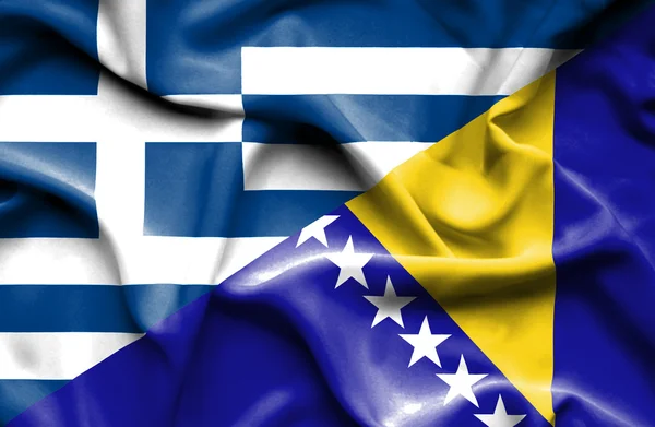 Waving flag of Bosnia and Herzegovina and Greece — Stock Photo, Image
