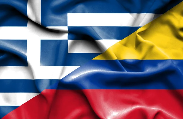Bandera ondeante de Colombia y Grecia —  Fotos de Stock
