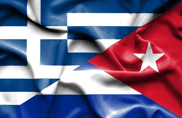 Waving flag of Cuba and Greece — Stock Photo, Image