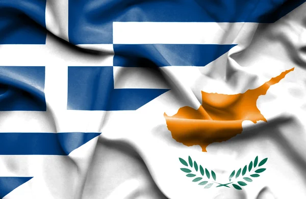 Bandera ondeante de Chipre y Grecia — Foto de Stock