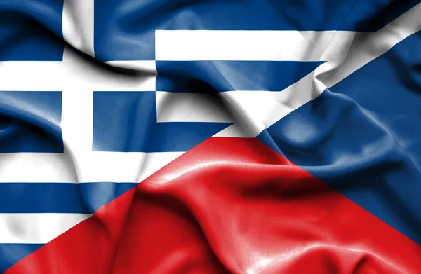 Waving flag of Czech Republic and Greece — Stock Photo, Image