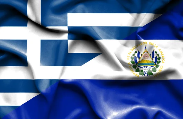 Mávání vlajkou El Salvador a Řecko — Stock fotografie