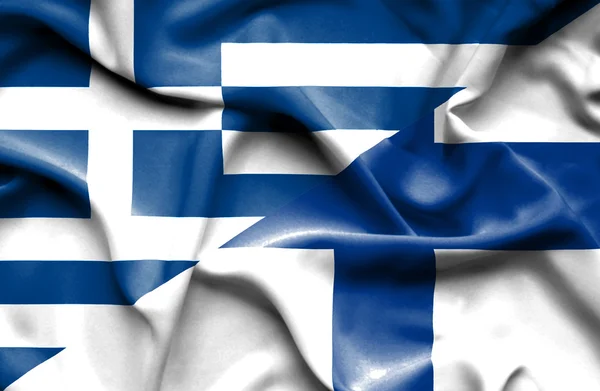 Waving flag of Finland and Greece — Stock Photo, Image