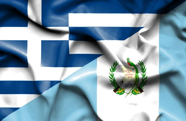 Waving flag of Guatemala and Greece — Stock Photo, Image