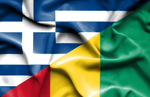Bandera ondeante de Guinea y Grecia —  Fotos de Stock