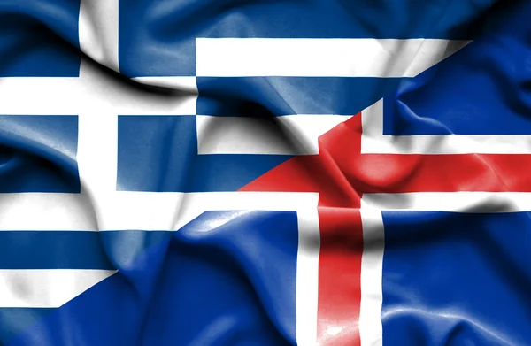Розмахуючи прапором Ісландії і Греції — стокове фото
