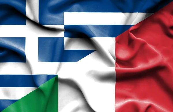 Waving flag of Italy and Greece — Stock Photo, Image