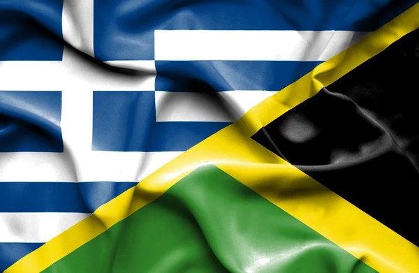 Bandeira ondulada da Jamaica e da Grécia — Fotografia de Stock