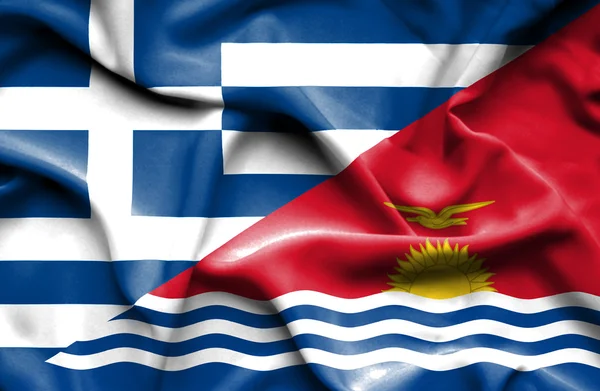 基里巴斯和希腊那飘扬的旗帜 — 图库照片