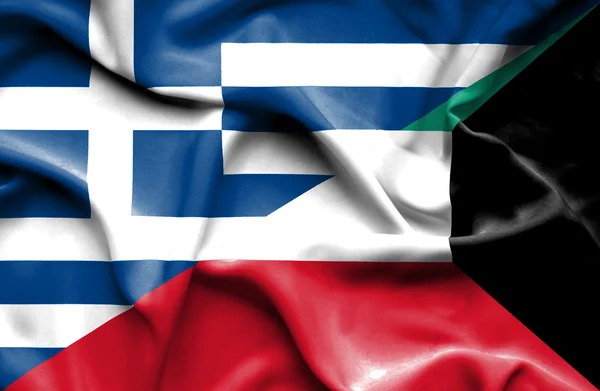 Bandera ondeante de Kuwait y Grecia —  Fotos de Stock