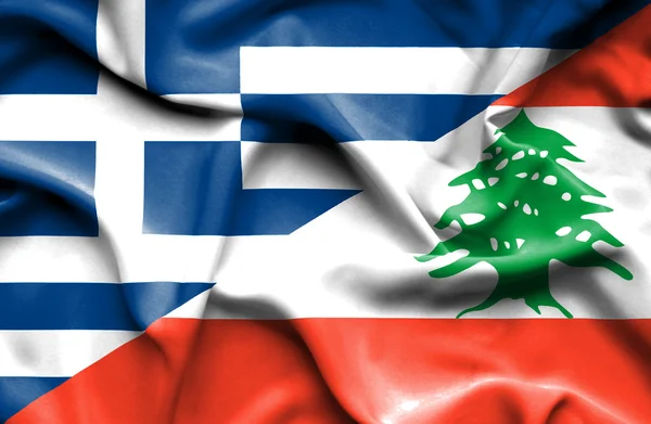 Lübnan ve Yunanistan bayrağı sallayarak — Stok fotoğraf