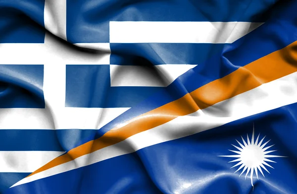 Bandera ondeante de Islas Marshall y Grecia — Foto de Stock