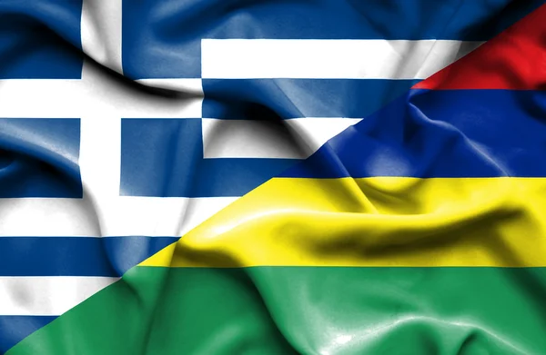毛里求斯和希腊那飘扬的旗帜 — 图库照片