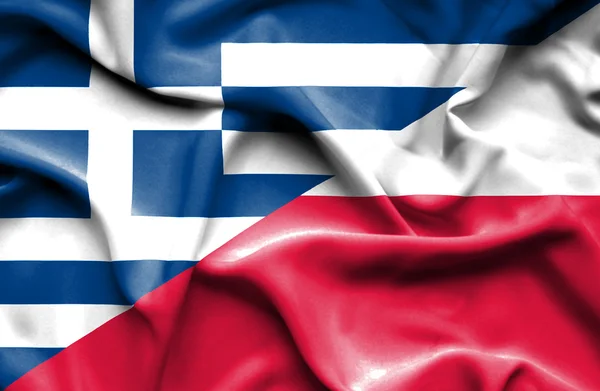 Polonya ve Yunanistan bayrağı sallayarak — Stok fotoğraf
