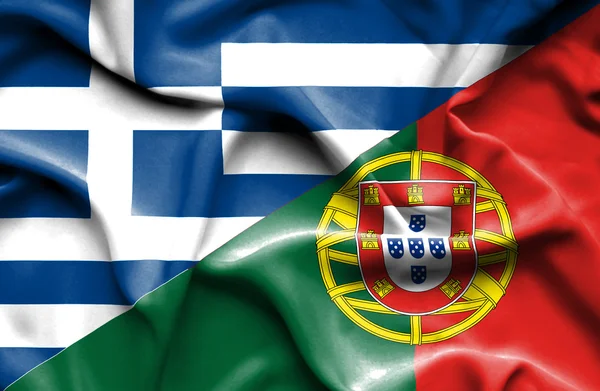 Bandera ondeante de Portugal y Grecia —  Fotos de Stock