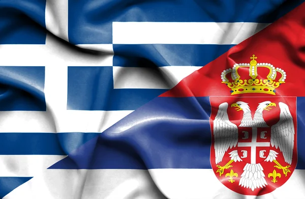 Waving flag of Serbia and Greece — Stock Photo, Image