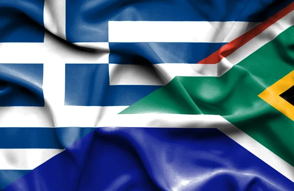 Sydafrika och Grekland viftande flagga — Stockfoto