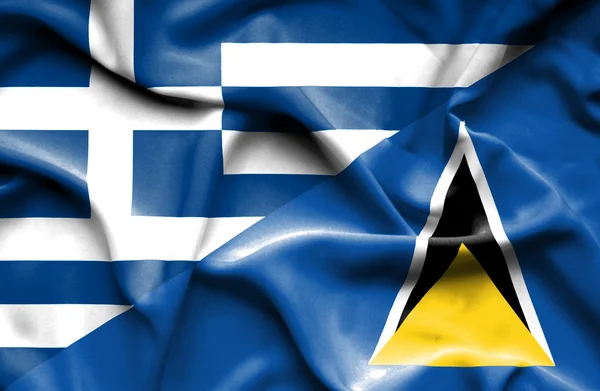 Waving flag of St Lucia and Greece — Stock Photo, Image