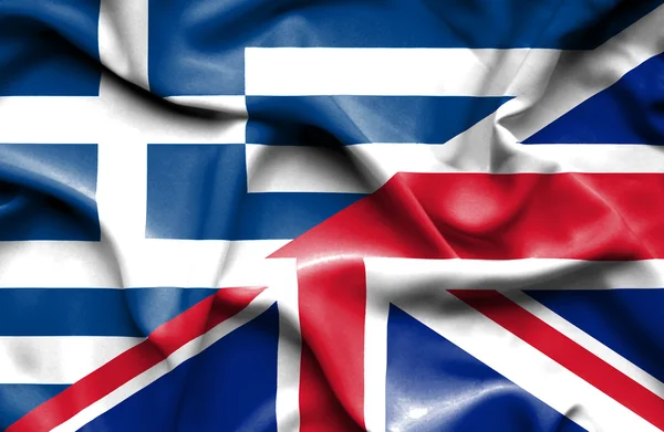 Macha flagą Wielka Kingdon i Grecja — Zdjęcie stockowe