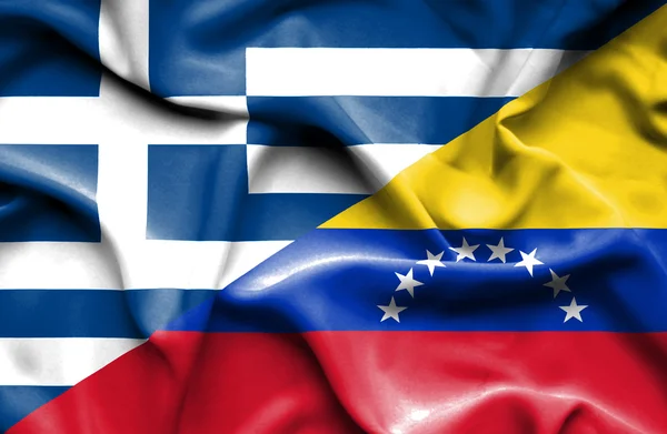 Bandera ondeante de Venezuela y Grecia — Foto de Stock