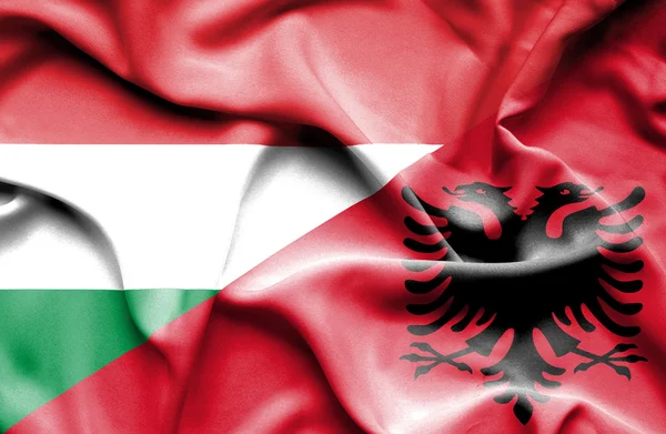 Wapperende vlag van Albanië en Hongarije — Stockfoto