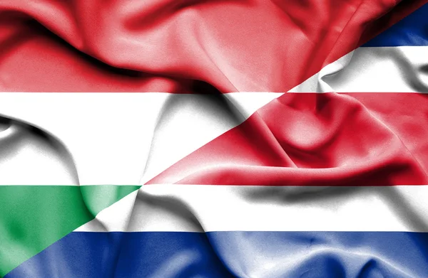 Flagge von Costa Rica und Ungarn schwenkend — Stockfoto