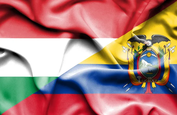 Wapperende vlag van Ecuador en Hongarije — Stockfoto