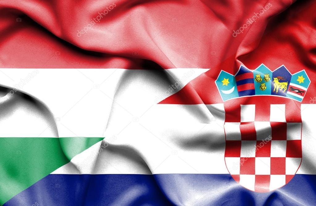 Waving flag of Croatia and Hungary