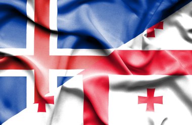 Gürcistan ve İzlanda bayrağı sallayarak