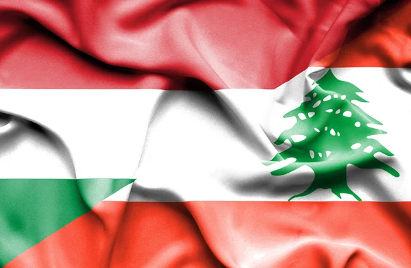 Waving flag of Lebanon and Hungary — Stock Photo, Image