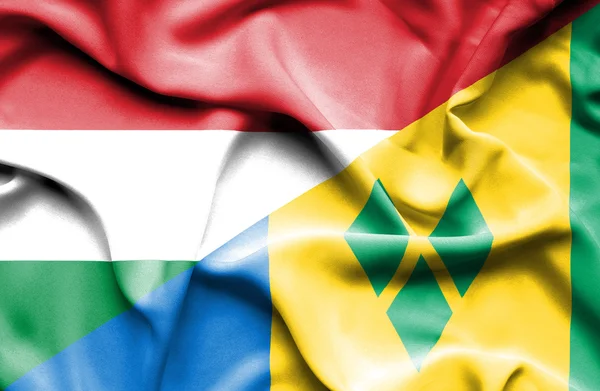 Saint Vincent ve Grenadinler ve Macaristan bayrağı sallayarak — Stok fotoğraf