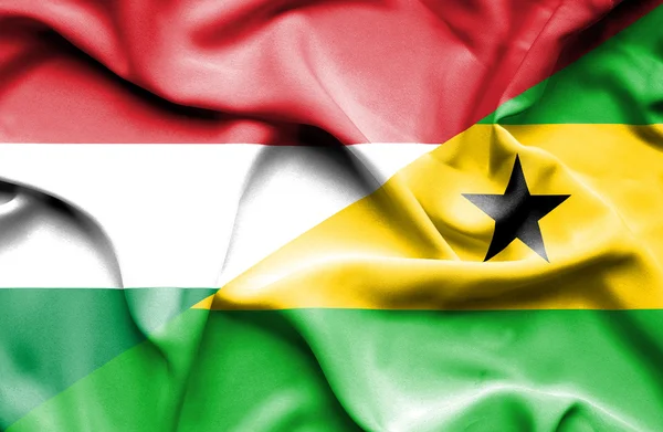 Waving flag of Sao Tome and Principe and Hungary — Stock Photo, Image