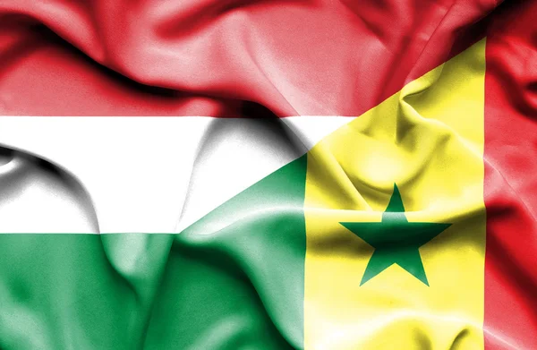 塞内加尔和匈牙利那飘扬的旗帜 — 图库照片