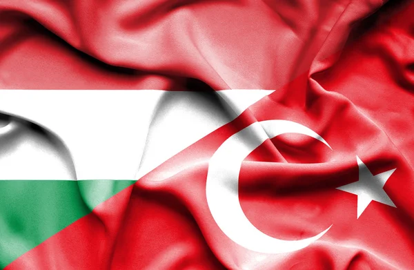 Waving flag of Turkey and Hungary — Stock Photo, Image