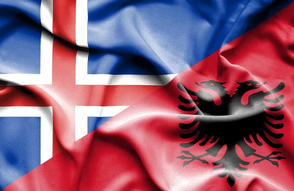 Waving flag of Albania and Iceland — Stock Photo, Image