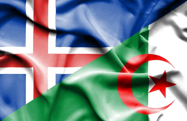 阿尔及利亚和冰岛那飘扬的旗帜 — 图库照片