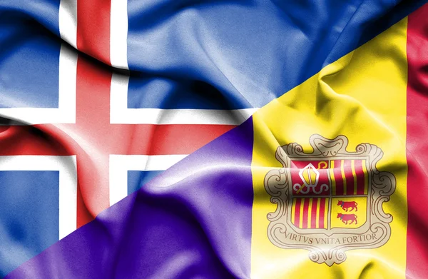 Bandiera sventolante di Andorra e Islanda — Foto Stock