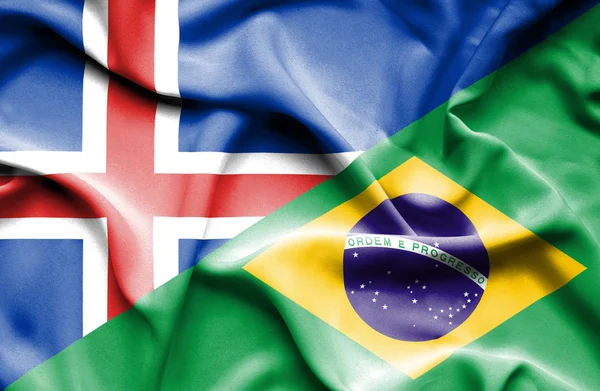 Viftande flagga Brasilien och Island — Stockfoto