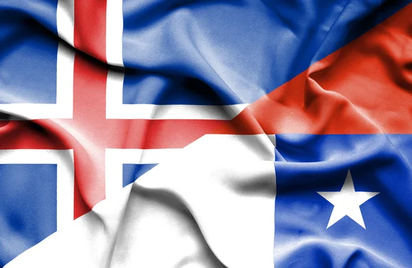 Flagge von Chile und Island schwenken — Stockfoto