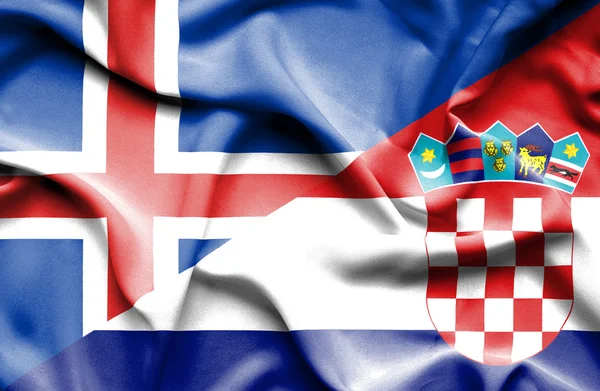 Flagge von Kroatien und Island schwenken — Stockfoto