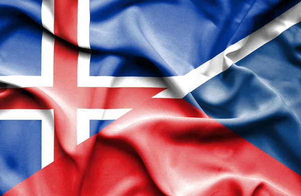 Bandera ondeante de República Checa e Islandia — Foto de Stock