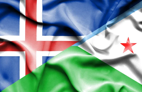 Bandera ondeante de Dijbouti e Islandia — Foto de Stock