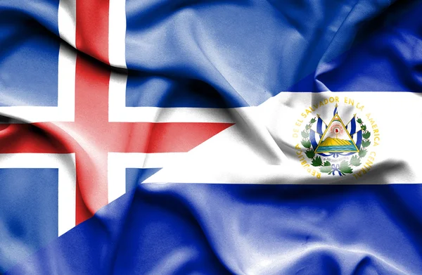 Mávání vlajkou El Salvador a Islandu — Stock fotografie