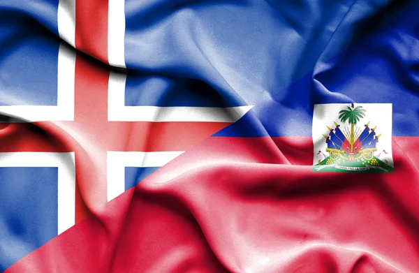 Flagge von Haiti und Island schwenken — Stockfoto